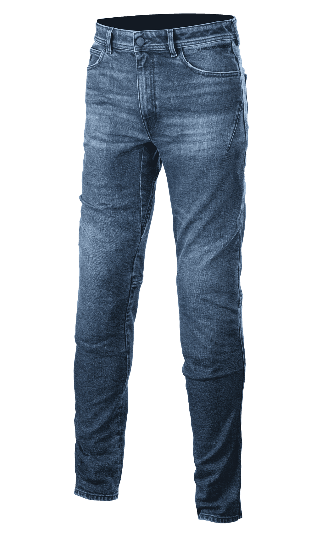 Alpinestars Argon Slim Fit Denim Pants, Mid Blue, Motorcycle Riding Jeans with Button and Zipper Closure, Faded Texture, Slim Fit Design, Belt Loops and Front Pockets, Visible Stitching