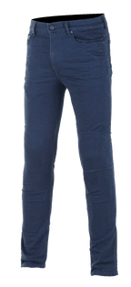 Alpinestars Cerium Tech Stretch Riding Denim, jean de moto, bleu foncé, coupe ajustée, design à cinq poches avec fermeture éclair et bouton, passants de ceinture, tissu extensible pour le confort de pilotage