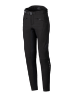 Alpinestars Alamosa Women Pants, urban motorcycle pants, Black, slim performance fit, featuring a waist belt with buckle, zippered hand pockets, and ergonomic technical stretch softshell fabric, minimalistic streetwear-inspired design