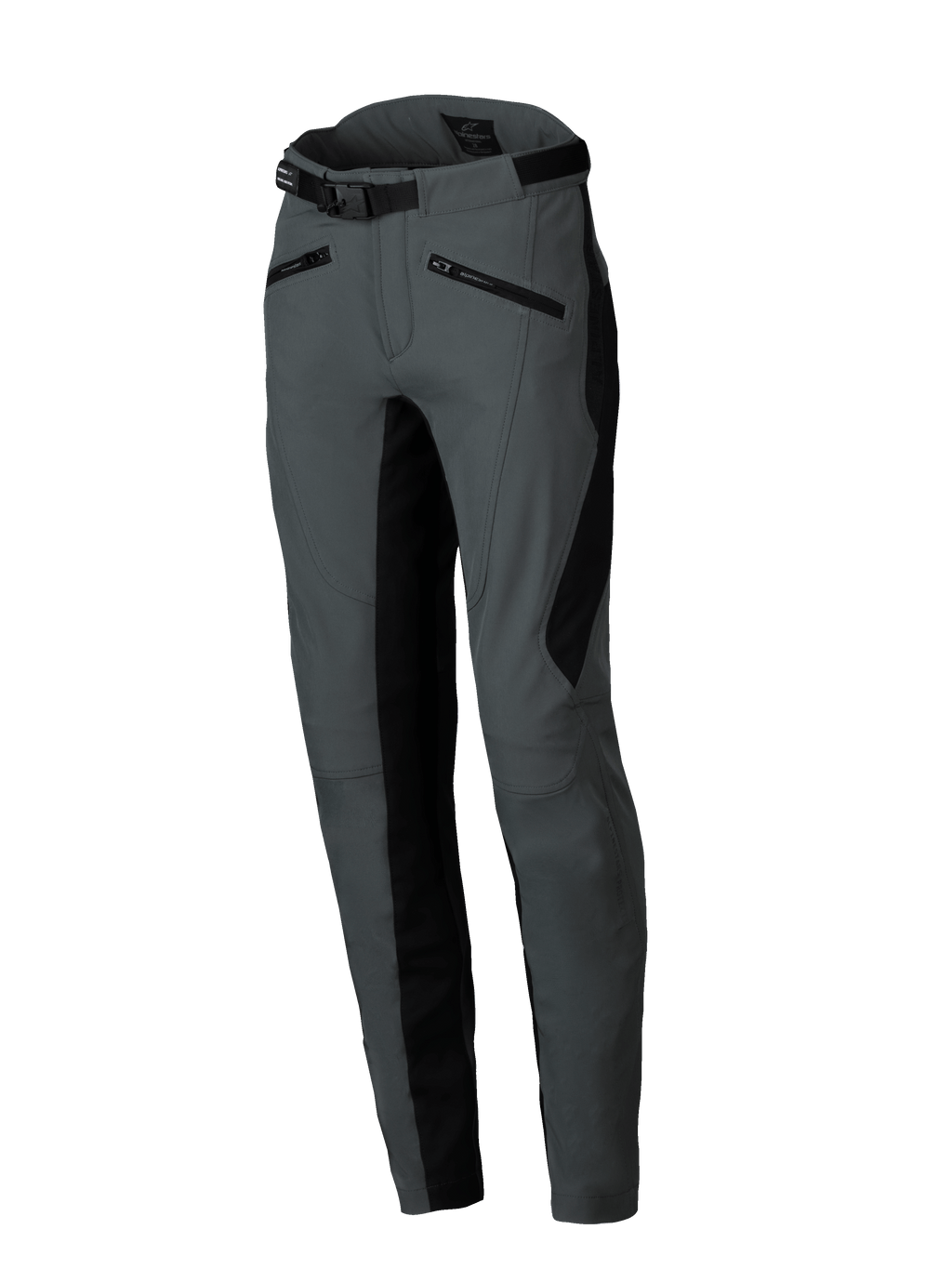 Alpinestars Alamosa, pantalon de moto pour femme, gris urbain et noir, en softshell avec coupe ajustée et ceinture réglable.