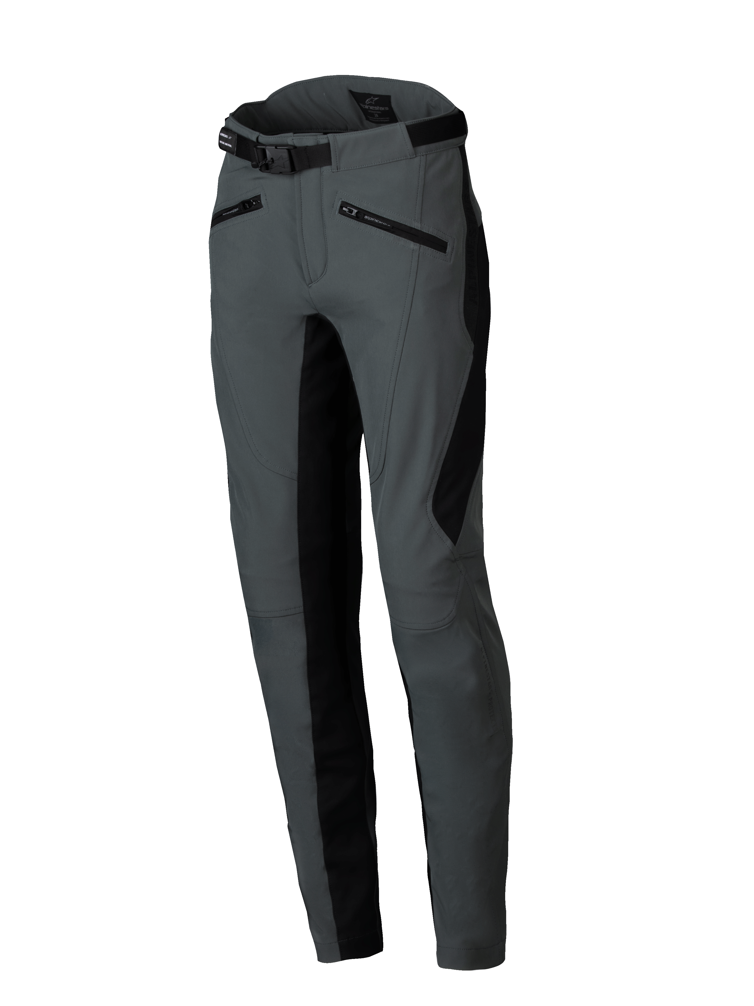 Alpinestars Alamosa, pantalon de moto pour femme, gris urbain et noir, en softshell avec coupe ajustée et ceinture réglable.