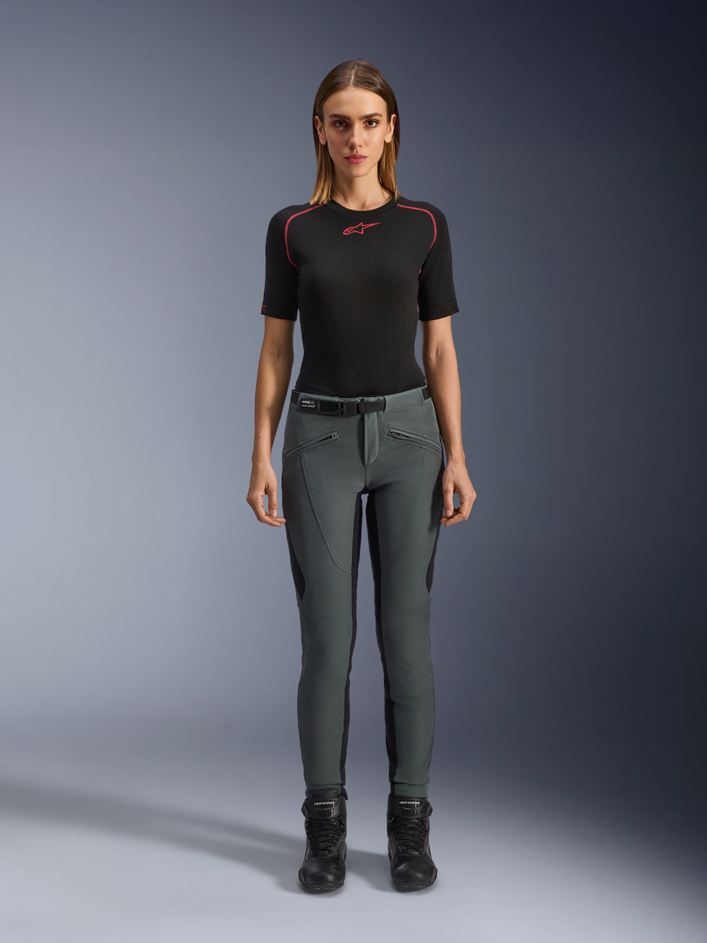 Alpinestars Alamosa, pantalon de moto pour femme, gris urbain, protections certifiées CE, coupe ajustée, softshell extensible