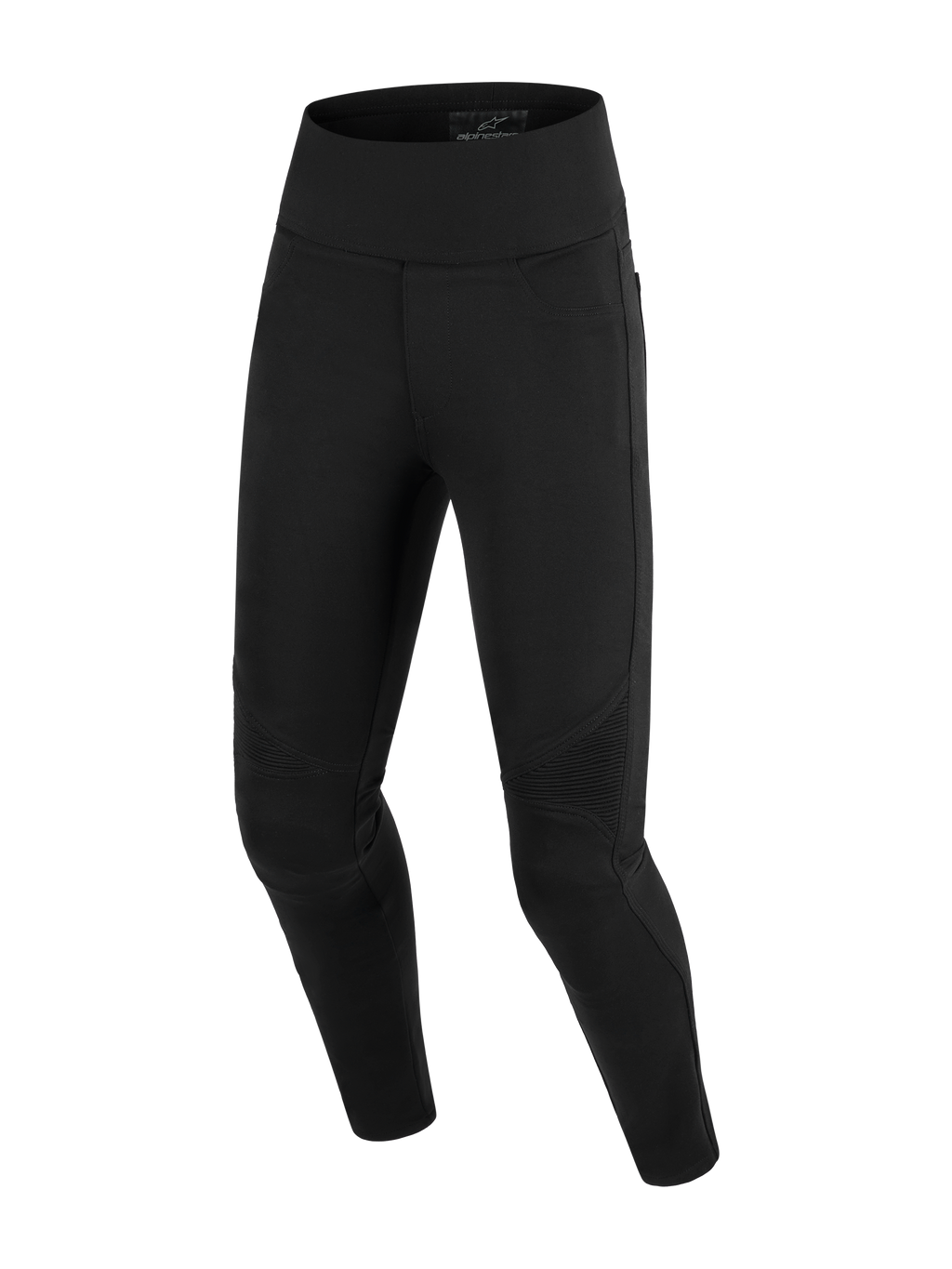 Alpinestars Stella Flex-Ast Leggings, leggings de moto pour femme, noir, dotés d'une taille haute et de panneaux en accordéon aux genoux, construction textile à coupe ajustée pour la conduite urbaine