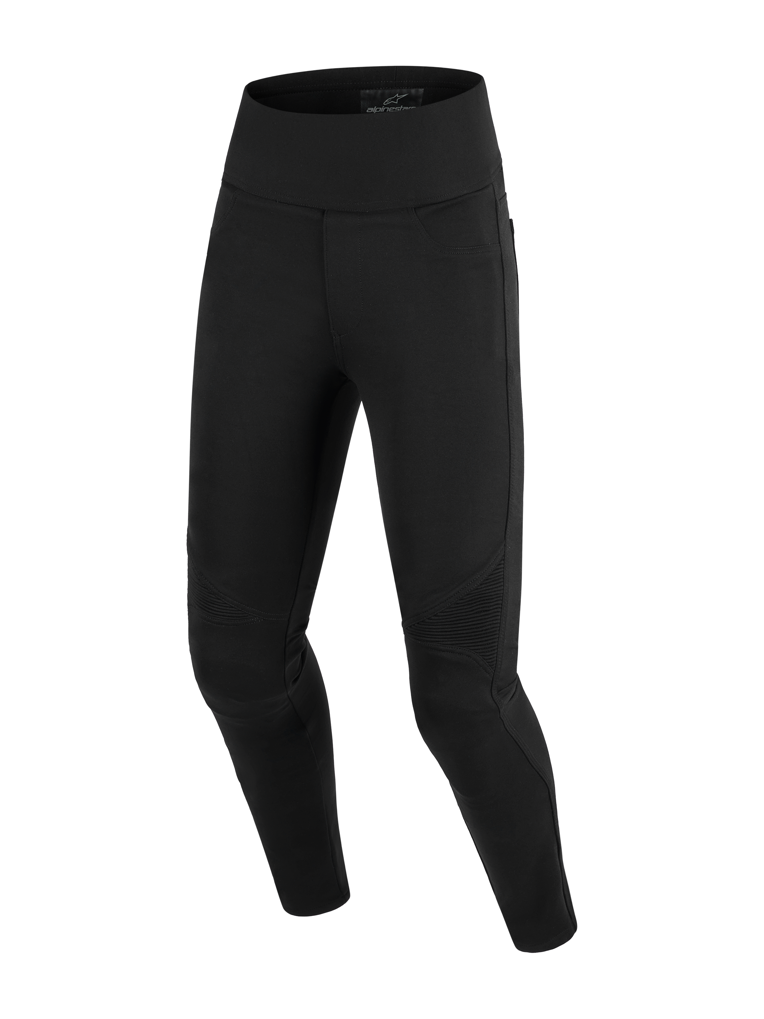 Alpinestars Stella Flex-Ast Leggings, leggings de moto pour femme, noir, dotés d'une taille haute et de panneaux en accordéon aux genoux, construction textile à coupe ajustée pour la conduite urbaine