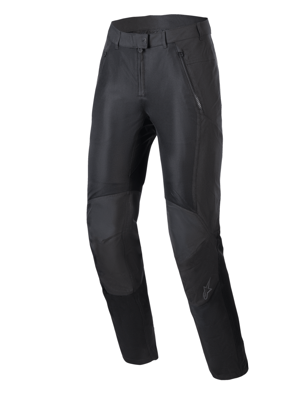 Pantalon Alpinestars Stella C-1 Air, pantalon de moto urbain pour femme, noir, doté de larges panneaux de ventilation en mesh sur le devant, d'une construction durable en polyfabric et d'une conception ergonomique des genoux avec protection intégrée.