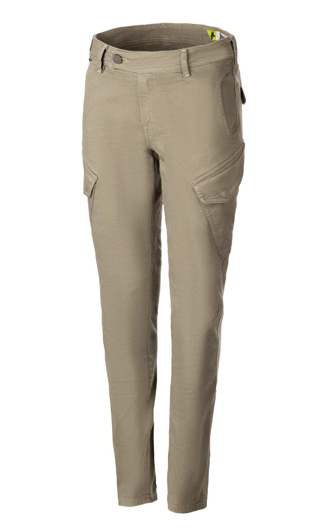 Alpinestars Caliber Women's Tech Riding Denim, pantalon de moto pour femme, vert militaire, style combat avec poches cargo inclinées, coupe slim fuselée, passants de ceinture, fermeture à bouton et éclair, tissu Cordura extensible durable pour la conduite urbaine