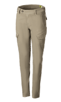 Alpinestars Caliber Women's Tech Riding Denim, pantalon de moto pour femme, vert militaire, style combat avec poches cargo inclinées, coupe slim fuselée, passants de ceinture, fermeture à bouton et éclair, tissu Cordura extensible durable pour la conduite urbaine