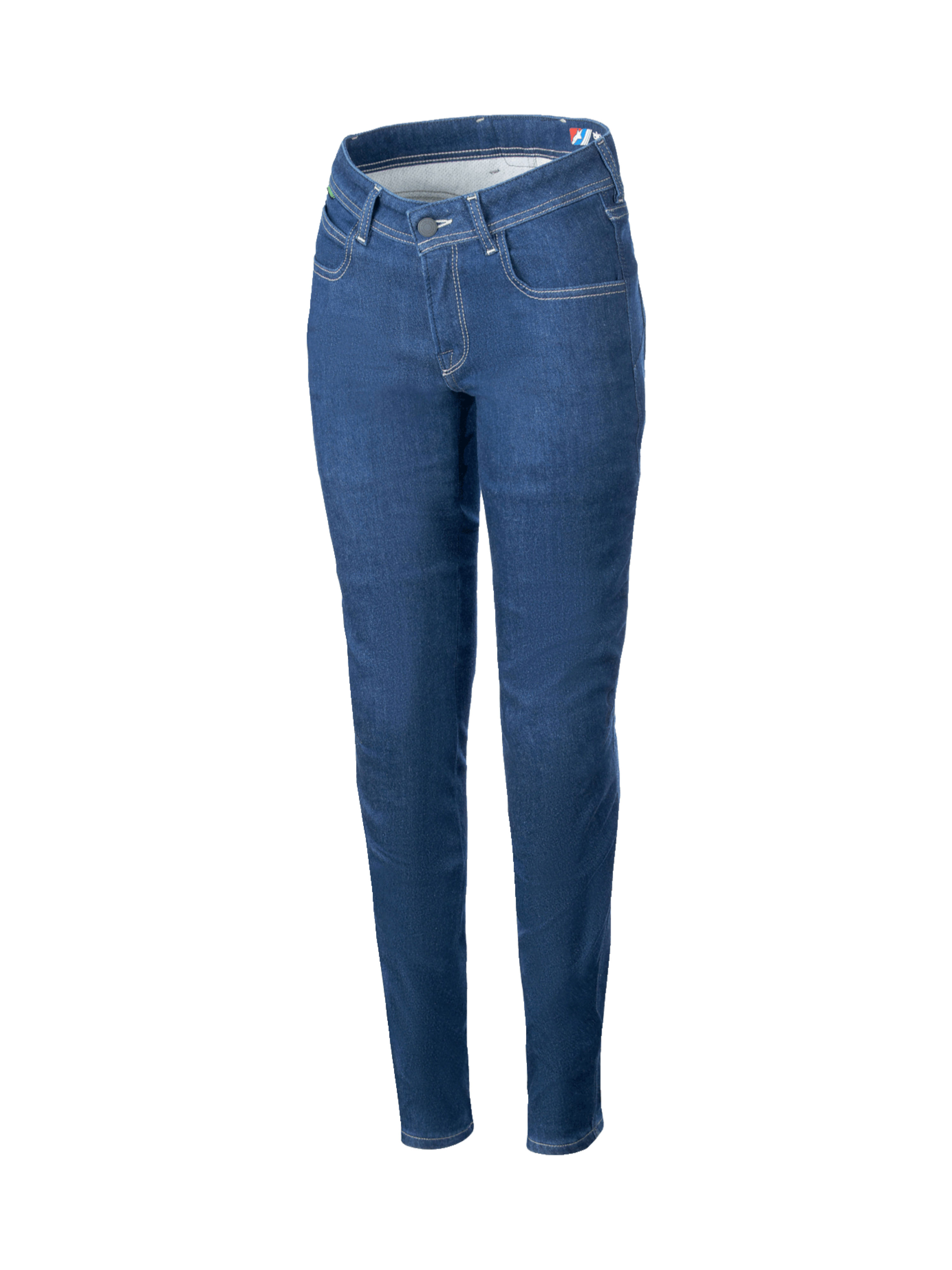 Alpinestars Denim de moto Daisy V3, pantalon de moto urbain pour femme, bleu, coupe ajustée, denim technique stretch, certifié CE