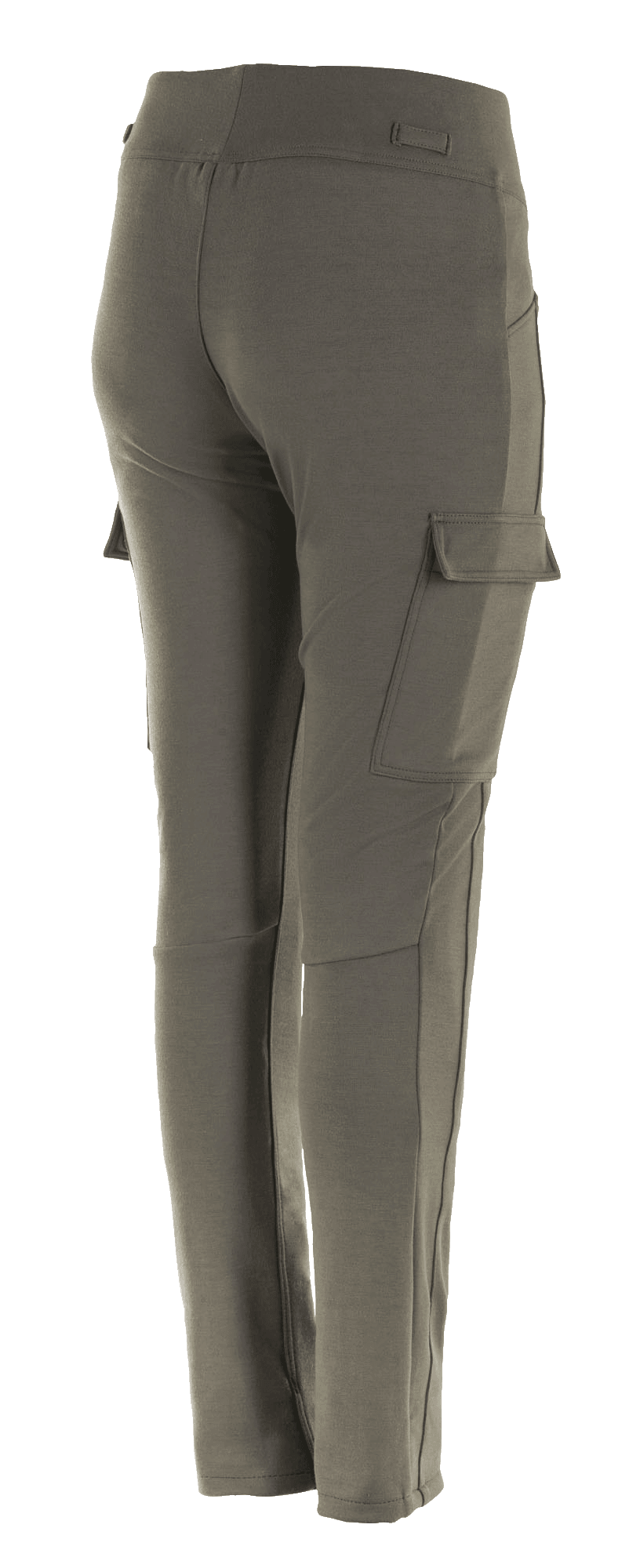 Leggings Iria Alpinestars pour femme, Vert Militaire, vue de trois-quarts arrière, dotés d'une poche cargo sur la cuisse avec fermeture à rabat, coupe ajustée avec profilage anatomique, construction textile pour la conduite moto urbaine