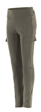 Alpinestars Women's Iria Leggings, leggings de moto vert militaire, coupe ajustée avec poches cargo latérales, large taille élastique, équipement de conduite urbaine au profil anatomique