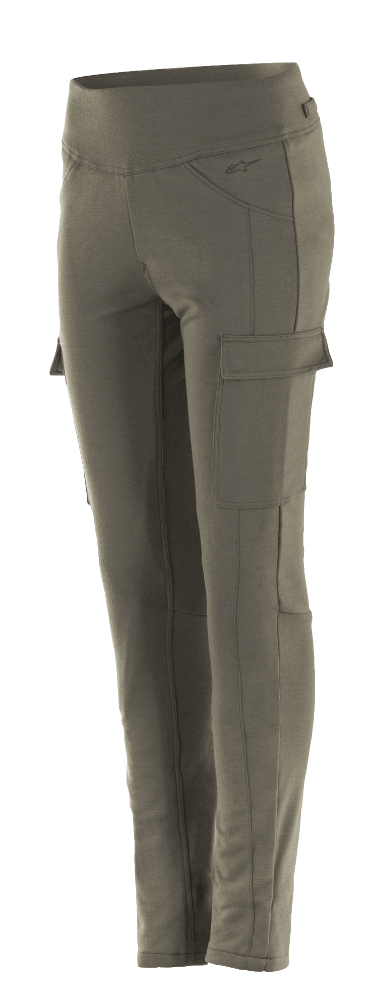 Alpinestars Women's Iria Leggings, leggings de moto vert militaire, coupe ajustée avec poches cargo latérales, large taille élastique, équipement de conduite urbaine au profil anatomique