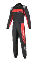 Combinaison Alpinestars KMX-9 V3 Graphic 3, combinaison de karting, noire et rouge, design une-pièce avec accents graphiques rouges sur la poitrine et la jambe, logos blancs, poignets et chevilles côtelés, col montant, vêtement de course professionnel