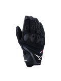 Gants Alpinestars SP-R Pro, gants de moto racing noirs avec logo étoile blanc et texte pro rouge, protection des articulations en TPU divisée et panneaux de doigts renforcés, construction en cuir et textile haut de gamme pour la conduite sportive