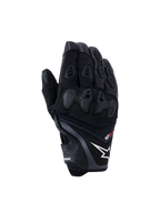 Gants Alpinestars SP-R Pro, gants de moto racing noirs avec logo étoile blanc et texte pro rouge, protection des articulations en TPU divisée et panneaux de doigts renforcés, construction en cuir et textile haut de gamme pour la conduite sportive