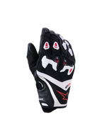 Alpinestars SP-R Pro Gloves, Motorcycle Racing Gloves, Black with White and Red Accents, Backhand View featuring Divided TPU Knuckle Protection, Textured Leather and Mesh Construction, Red Star Logo on the wrist