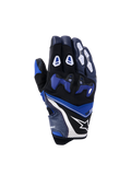 Gants Alpinestars SP-R Pro, gants de moto de course, bleu vif, bleu marine et blanc, vue du dos avec protection des articulations en TPU divisé bleu, protections de doigts blanches, logo étoile Alpinestars et manchette courte