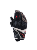 Gants Alpinestars SP-R Pro, gants de course moto, noyer, mastic et noir avec accents rouges, dotés d'une protection d'articulation divisée, construction en cuir et textile, design sportif haute performance
