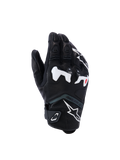 Gants Alpinestars SP-R Tech, gants de moto de course, noirs avec accents blancs et rouges, protection renforcée des articulations, surface texturée avec doigts rembourrés, sangle de poignet Velcro, design sportif moderne
