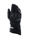 Gants Alpinestars SP-9, gants de moto racing noirs, cuir pleine fleur avec protection des articulations en TPU SP-R, manchette longue avec logo Alpinestars blanc, détails perforés et design sportif ergonomique