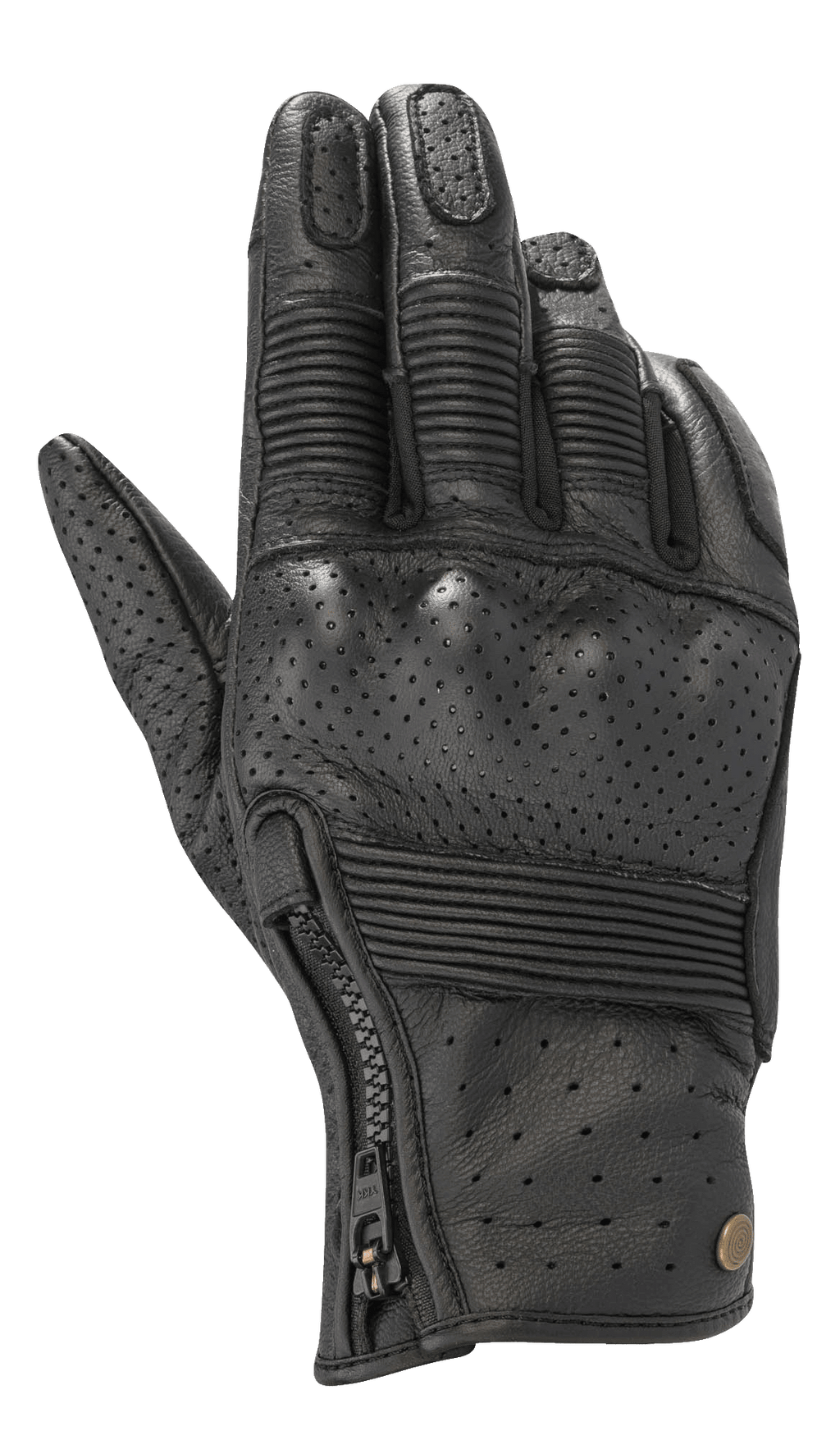 Gants en cuir Alpinestars Rayburn V2, noir, gants de moto urbains avec construction en cuir perforé, inserts accordéon nervurés sur les doigts et le dos de la main, fermeture éclair latérale et style inspiré de l'héritage
