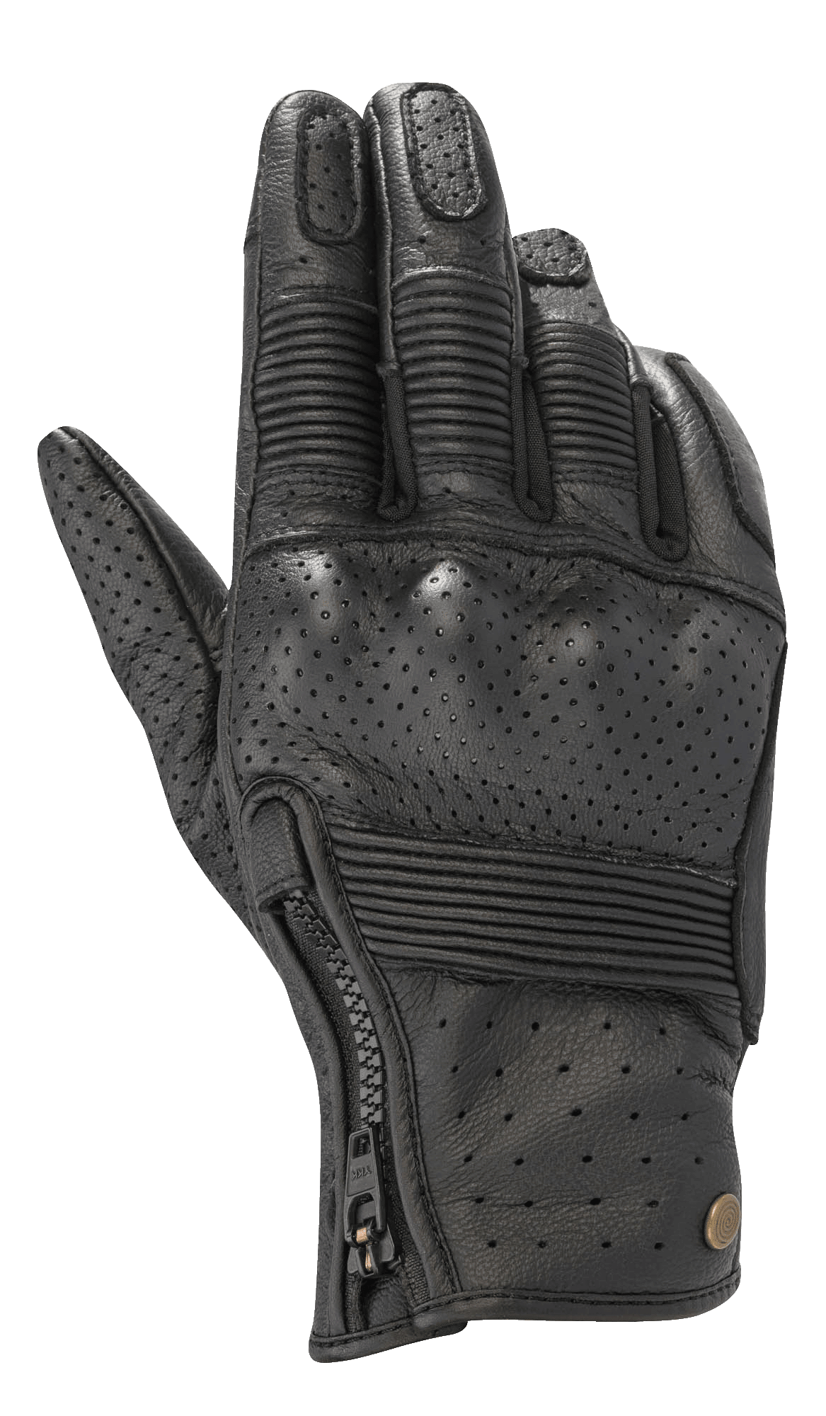 Gants en cuir Alpinestars Rayburn V2, noir, gants de moto urbains avec construction en cuir perforé, inserts accordéon nervurés sur les doigts et le dos de la main, fermeture éclair latérale et style inspiré de l'héritage