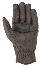Gants en cuir Alpinestars Rayburn V2, Brun Tabac, vue de la paume, construction en cuir de première qualité avec perforations localisées, paume renforcée pour l'adhérence et bout du doigt compatible avec les écrans tactiles, équipement de moto urbain d'inspiration héritage