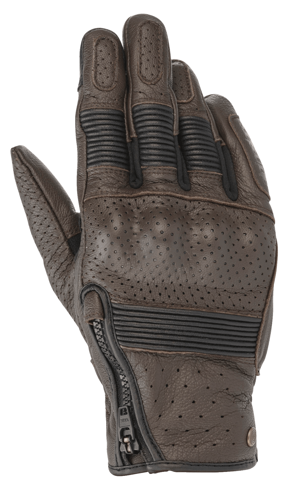 Gants en cuir Alpinestars Rayburn V2, Tobacco Brown, gants de moto en cuir au style inspiré du patrimoine, panneaux perforés, protection rigide des articulations recouverte, inserts extensibles en accordéon sur les doigts, fermeture à glissière latérale