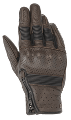 Gants en cuir Alpinestars Rayburn V2, Tobacco Brown, gants de moto en cuir au style inspiré du patrimoine, panneaux perforés, protection rigide des articulations recouverte, inserts extensibles en accordéon sur les doigts, fermeture à glissière latérale