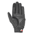 Gants en cuir Alpinestars Dyno, Noir, vue de la paume montrant les renforts rembourrés et la construction en cuir de chèvre, bouts des doigts compatibles avec les écrans tactiles, gants de route à manchette courte pour un usage urbain
