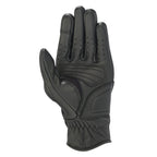 Alpinestars Women Stella Vika V2 Gloves, Black Leather Motorcycle Gloves, palm side view showing reinforced padding, perforated fingers for airflow, and short cuff design