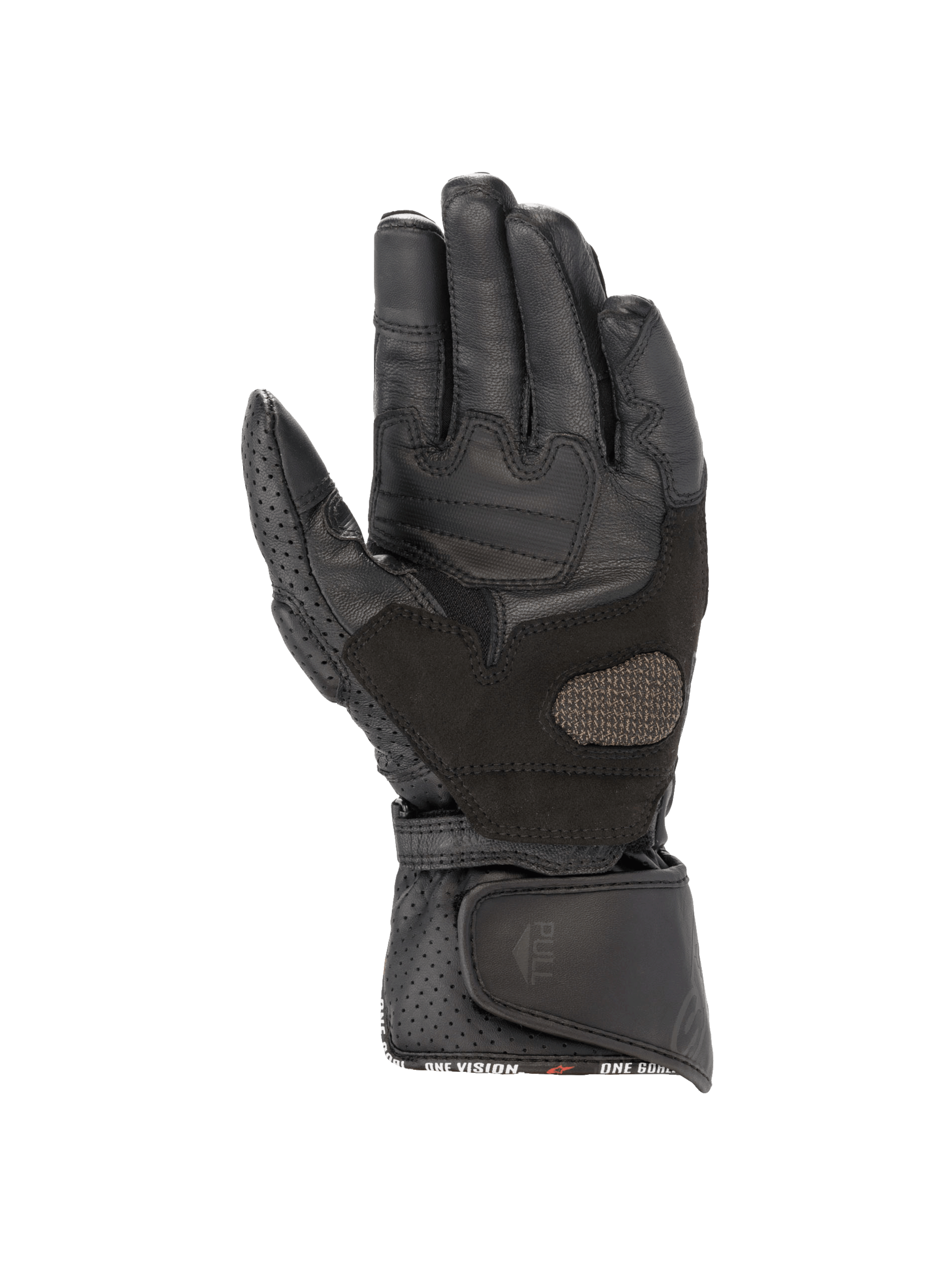 Alpinestars Stella SP-8 V3, gants de moto pour femme, noirs, vue de la paume en cuir avec renforts de grip et manchette perforée, équipement de protection