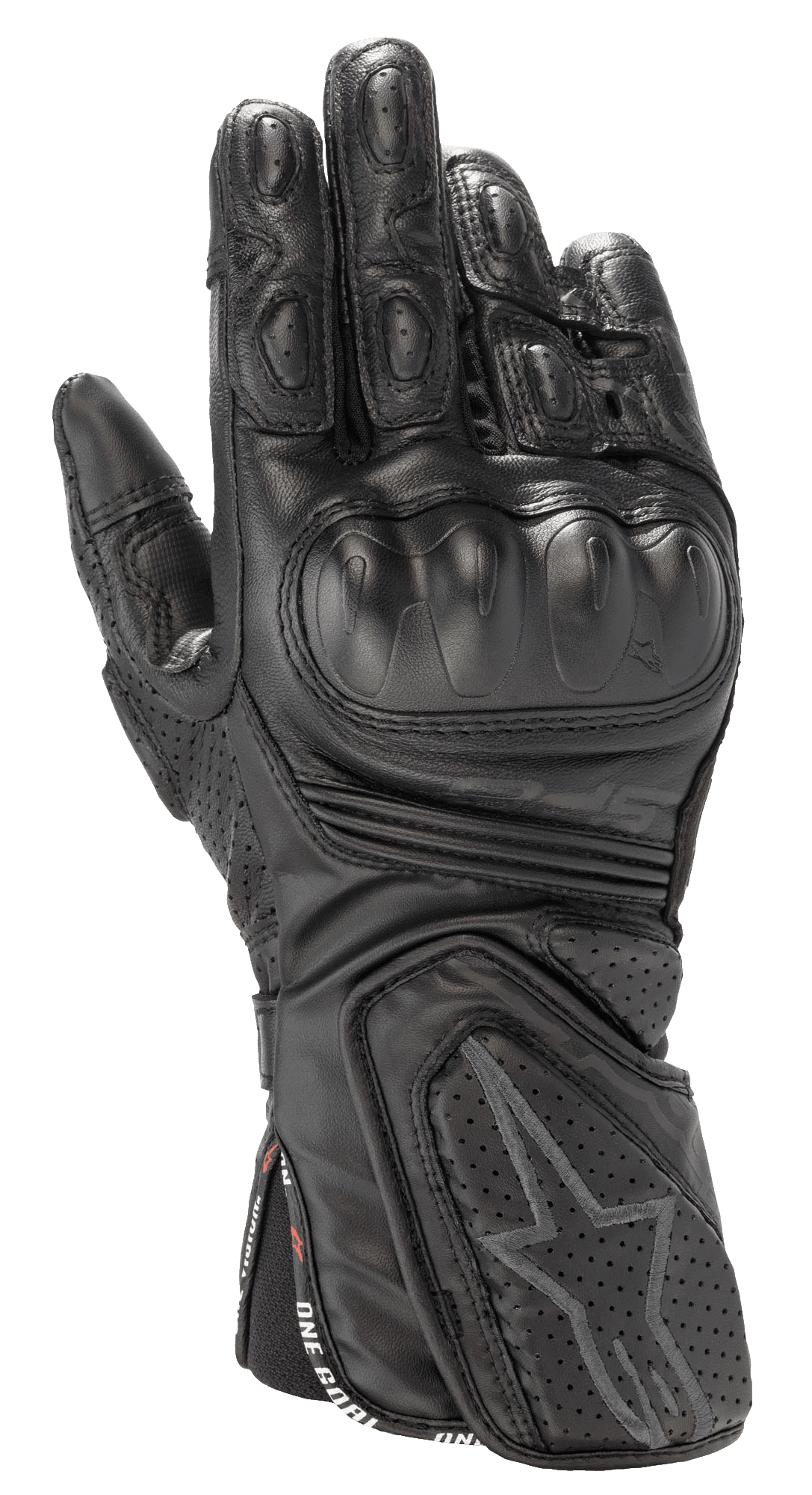 Gants Alpinestars Stella SP-8 V3, gants de moto racing pour femme, noir, construction en cuir de qualité supérieure, protection rigide des articulations, ventilations perforées, rembourrage aux doigts et au poignet, logo étoile, sangle One Goal One Vision