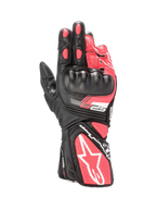 Alpinestars Stella SP-8 V3, gants de moto pour femme, noirs et rose diva, en cuir avec coque de protection rigide et accents blancs.