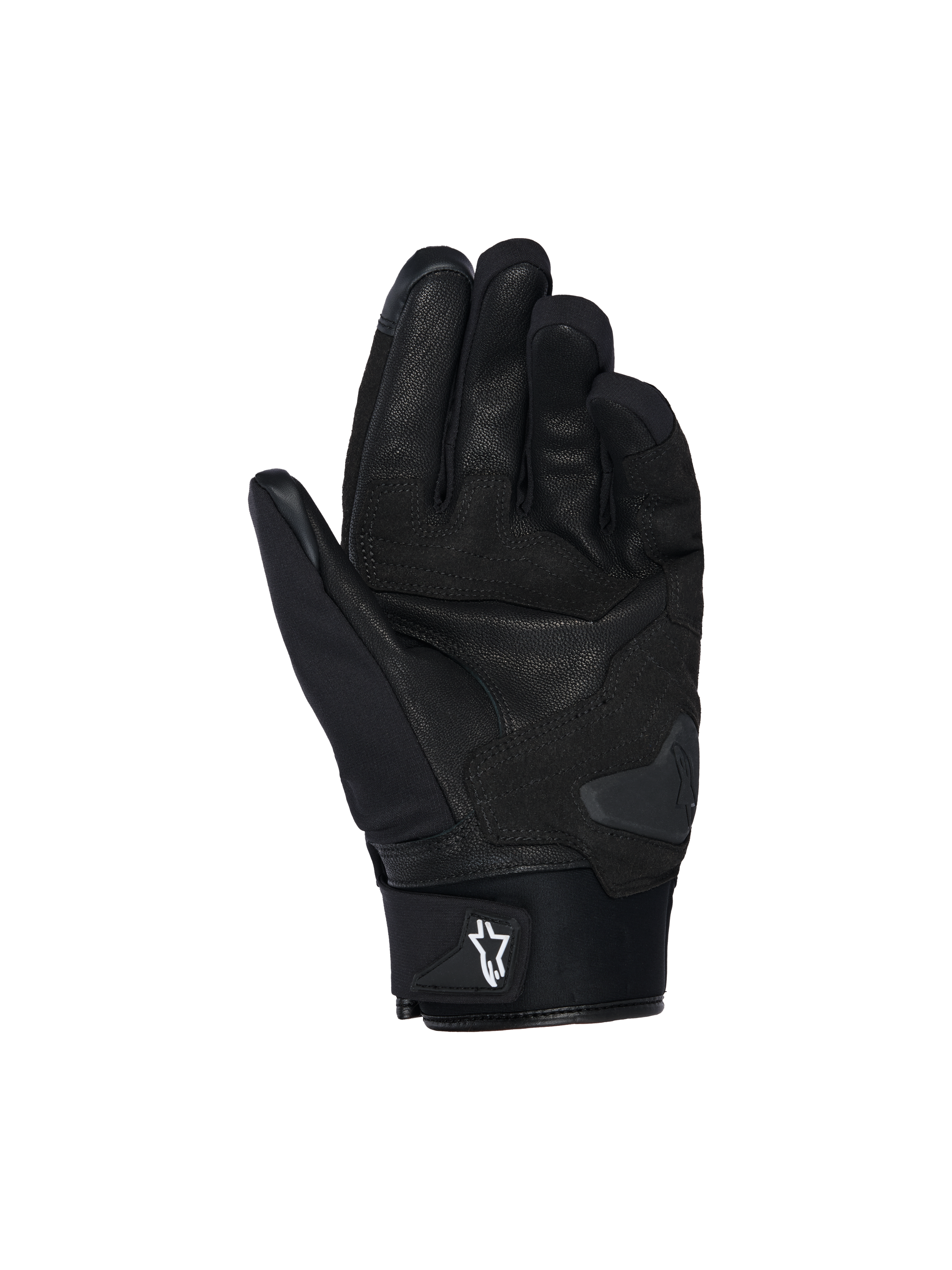 Gants imperméables Alpinestars SP X Z, gants de moto, noirs, vue de la paume montrant la construction en cuir, rembourrage renforcé et slider de paume pour la résistance à l'abrasion
