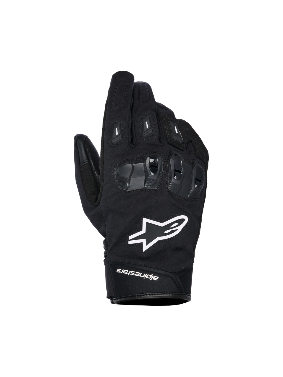 Alpinestars SP X Z Waterproof Gloves, gants de moto noirs avec logo étoile blanc, dotés d'une protection des articulations en TPU SP X texturé avec segments noirs brillants, design urbain épuré avec coutures renforcées, construction imperméable pour rouler par tous les temps