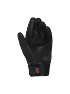 Gants Alpinestars SP X Z Waterproof, gants de moto, noir avec logo rouge fluo, vue de la paume montrant la construction en cuir et les zones de préhension renforcées, manchette en néoprène avec languette de traction, équipement de route haute performance