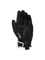 Gants étanches Alpinestars Moblast, noir avec finitions blanc cassé, vue de la paume montrant la construction en cuir de chèvre, logo Drystar blanc sur le pouce et renfort de slider de paume, équipement de moto urbain à manchette courte