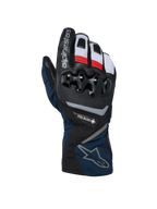 Gants isolés Alpinestars WT-8 GORE-TEX, gants de moto d'hiver, noirs et bleu foncé avec accents rouges et blancs, protection des articulations en TPU rigide, marquage GORE-TEX, design à manchette longue