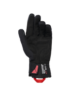 Alpinestars XT-3 Drystar® Insulated Gloves, Black Motorcycle Gloves, palm side view featuring suede material and red pull loop, Alpinestars Adventure Tech branding on the cuff, waterproof winter riding gear