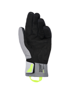 Gants Alpinestars XT-3 Drystar® Thermiques, gants de moto noir et gris foncé, vue de la paume montrant du daim noir souple et du textile gris, tirette et logo jaune fluorescent, marquage « ALPINESTARS ADVENTURE TECH » sur la manchette, imperméables et isolés pour la conduite d'aventure