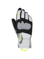 Gants isolés Alpinestars XT-3 Drystar, gants de moto touring, noir, gris et blanc, avec une large coque de protection grise, logo Astars et boucle de traction jaune fluo, construction textile imperméable et manchette mi-longue