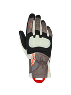 Gants isolants Alpinestars XT-3 Drystar®, gants de moto touring, marron foncé, sable et noir avec accents orange, dotés d'une protection des articulations apparente, d'une manchette mi-longue, d'une construction textile durable et d'une boucle de traction rouge.