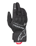 Gants isolés Alpinestars Crestone GORE-TEX, gants de moto touring noirs, revers en textile imperméable et respirant, protection des articulations intégrée, logo Alpinestars et coordonnées argentés, boucle de traction rouge