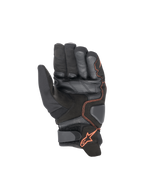 Alpinestars Smx-1 Drystar® Gloves in Black and Red Fluo, waterproof motorcycle sport gloves featuring a reinforced leather palm and padded landing zones for road racing.