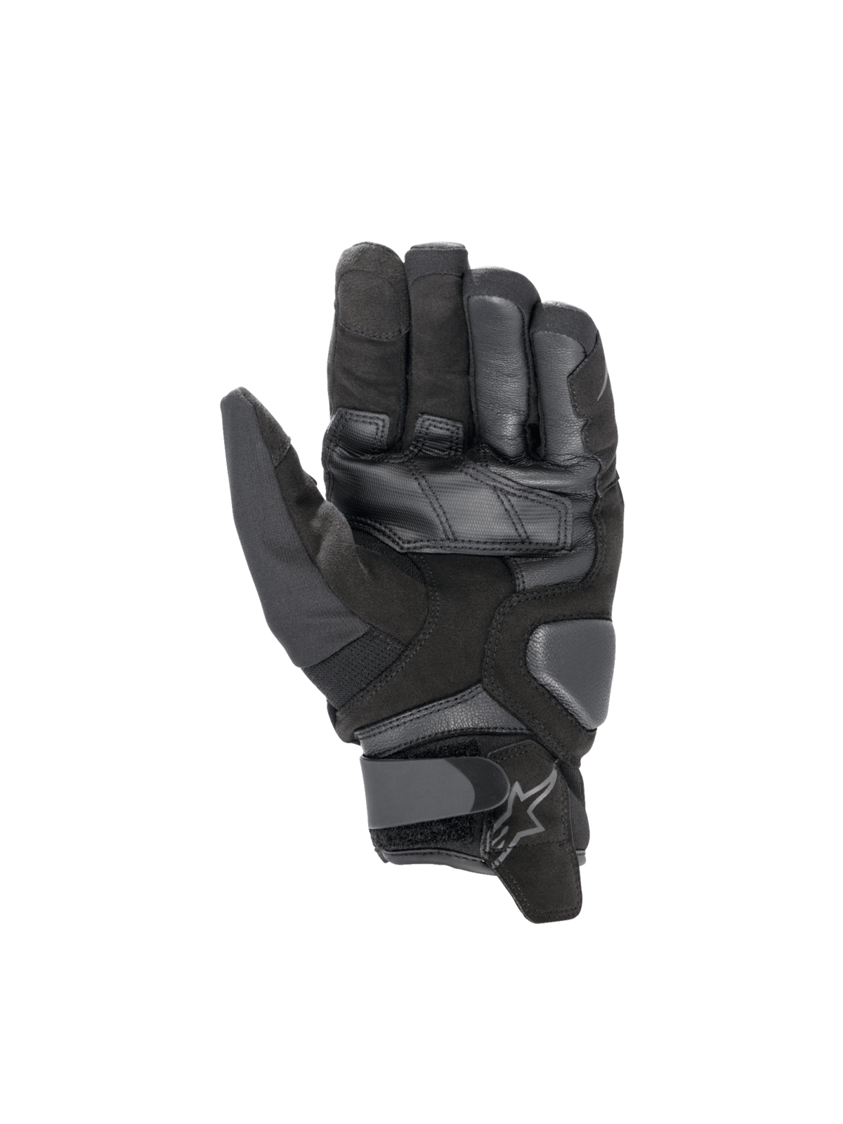 Gants Alpinestars Smx-1 Drystar®, gants de moto pour homme, noirs, paume en cuir renforcée, imperméables, vue de la paume.