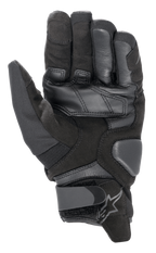 Gants Alpinestars SMX-1 Drystar®, gants de moto, noir, vue de la paume montrant la construction en daim synthétique, les renforts en cuir, les zones d'atterrissage rembourrées et la fermeture de poignet réglable avec logo