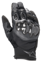 Gants Alpinestars SMX-1 Drystar®, gants de moto noirs, dotés d'une protection de jointure à effet carbone, construction en cuir et textile, manchette courte avec logo Alpinestars sur le poignet