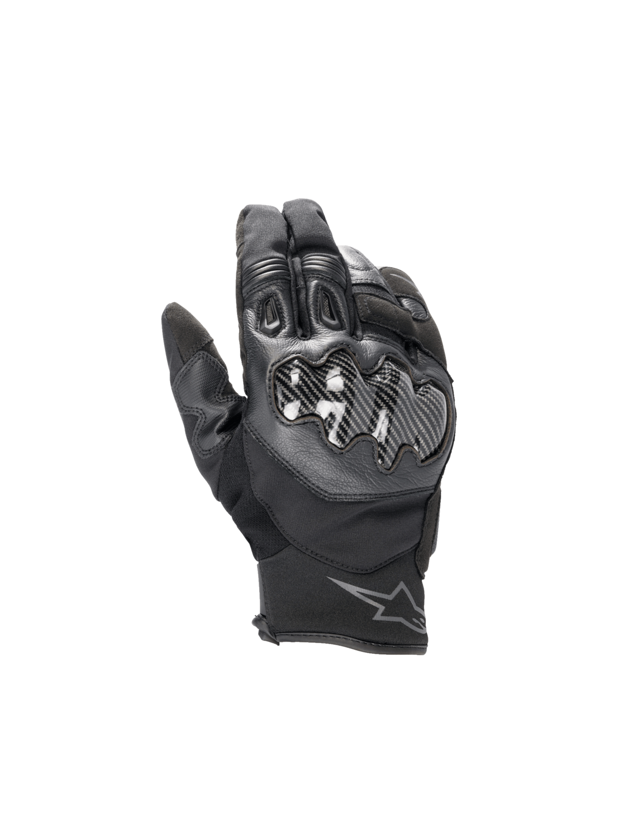 Alpinestars Smx-1 Drystar® Men's Short Cuff Waterproof Road Gloves in Black, with leather and carbon knuckle protection.
