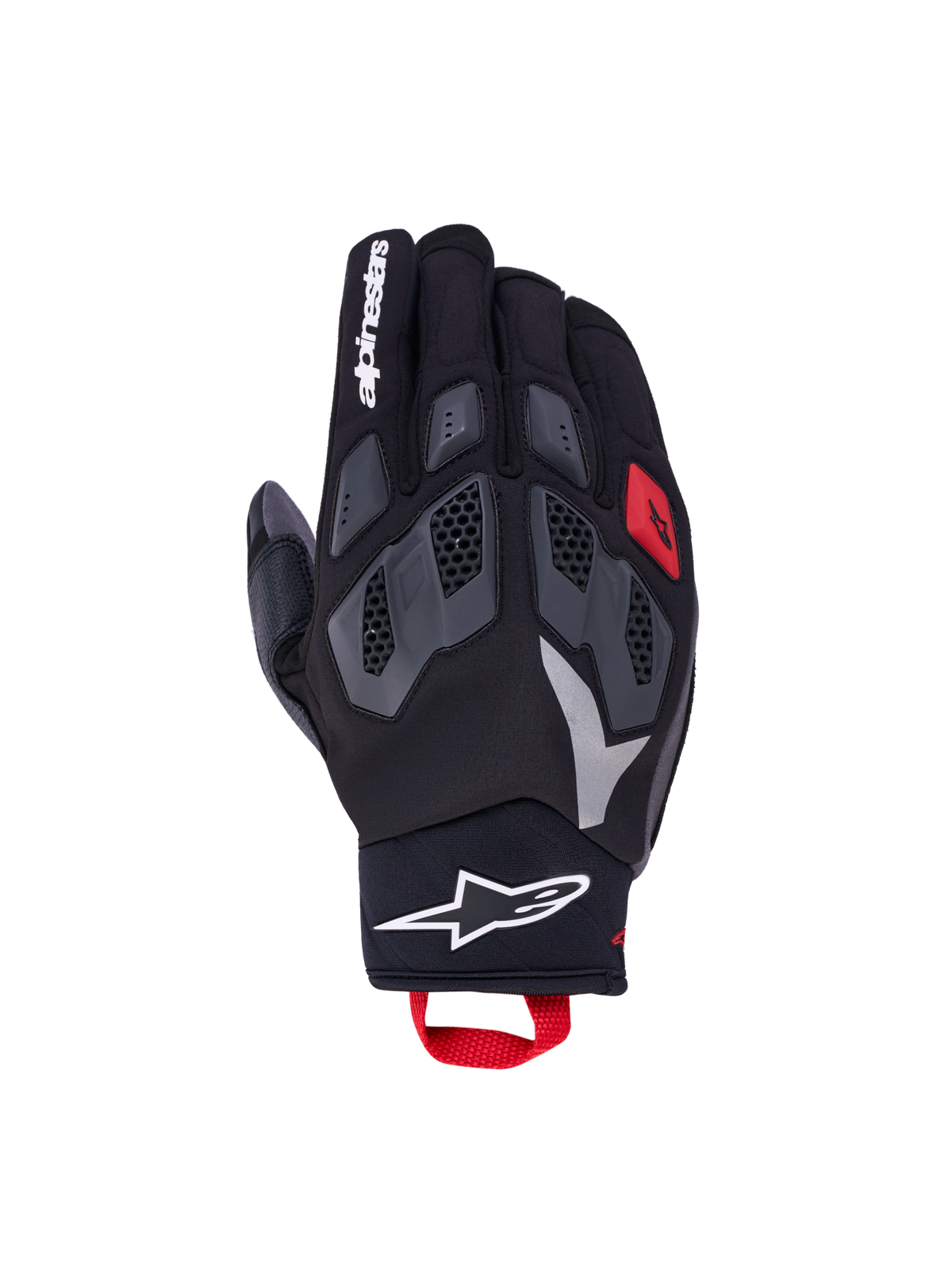 Alpinestars Maxdura Drystar, gants de moto adventure, noirs avec accents rouges et blancs, dotés de protections en TPR et d'une membrane Drystar imperméable