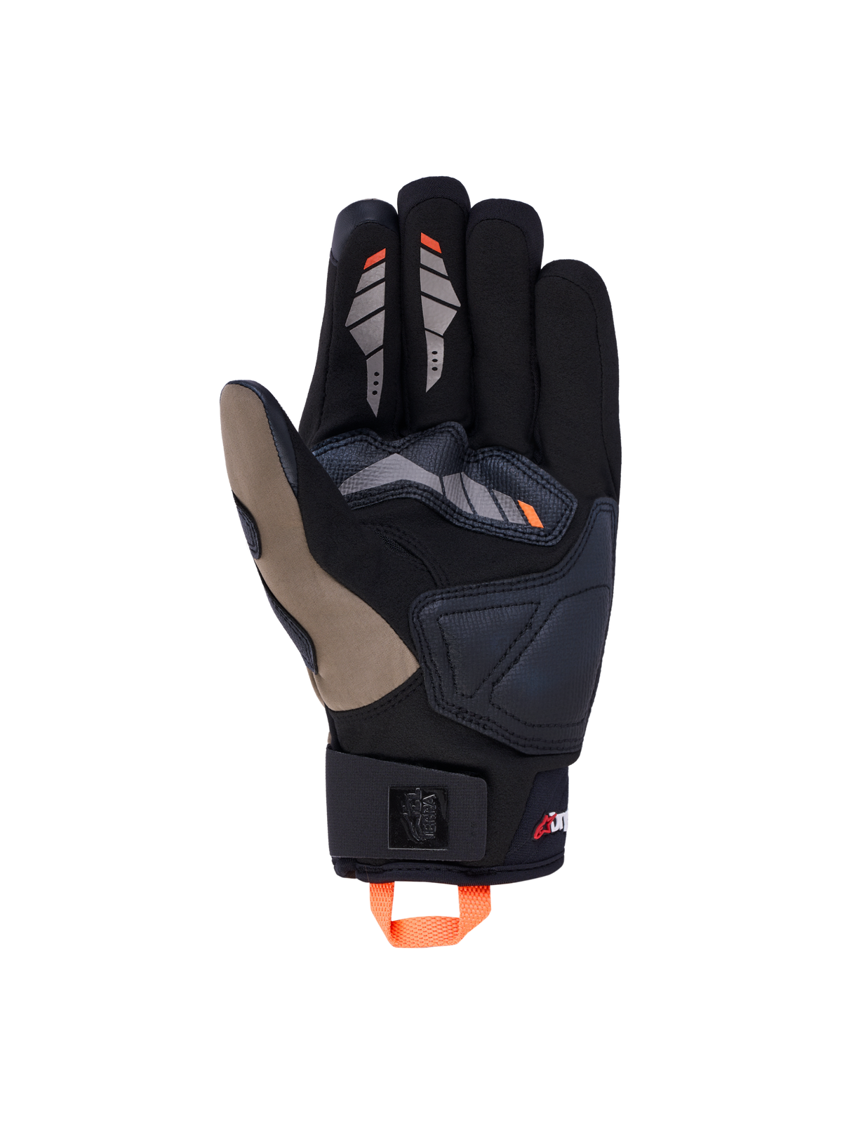 Alpinestars Maxdura Drystar Gants de moto adventure, noirs et marron avec détails orange, construction textile avec paume en suède, imperméables